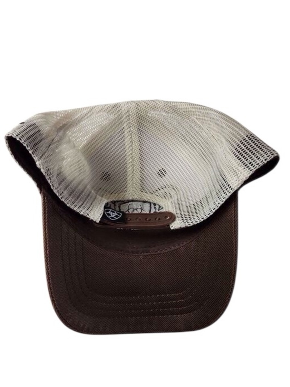 NWOT Ariat Brown Mesh Trucker Hat Leather Patch Snapback Cap Unisex - Picture 6 of 6